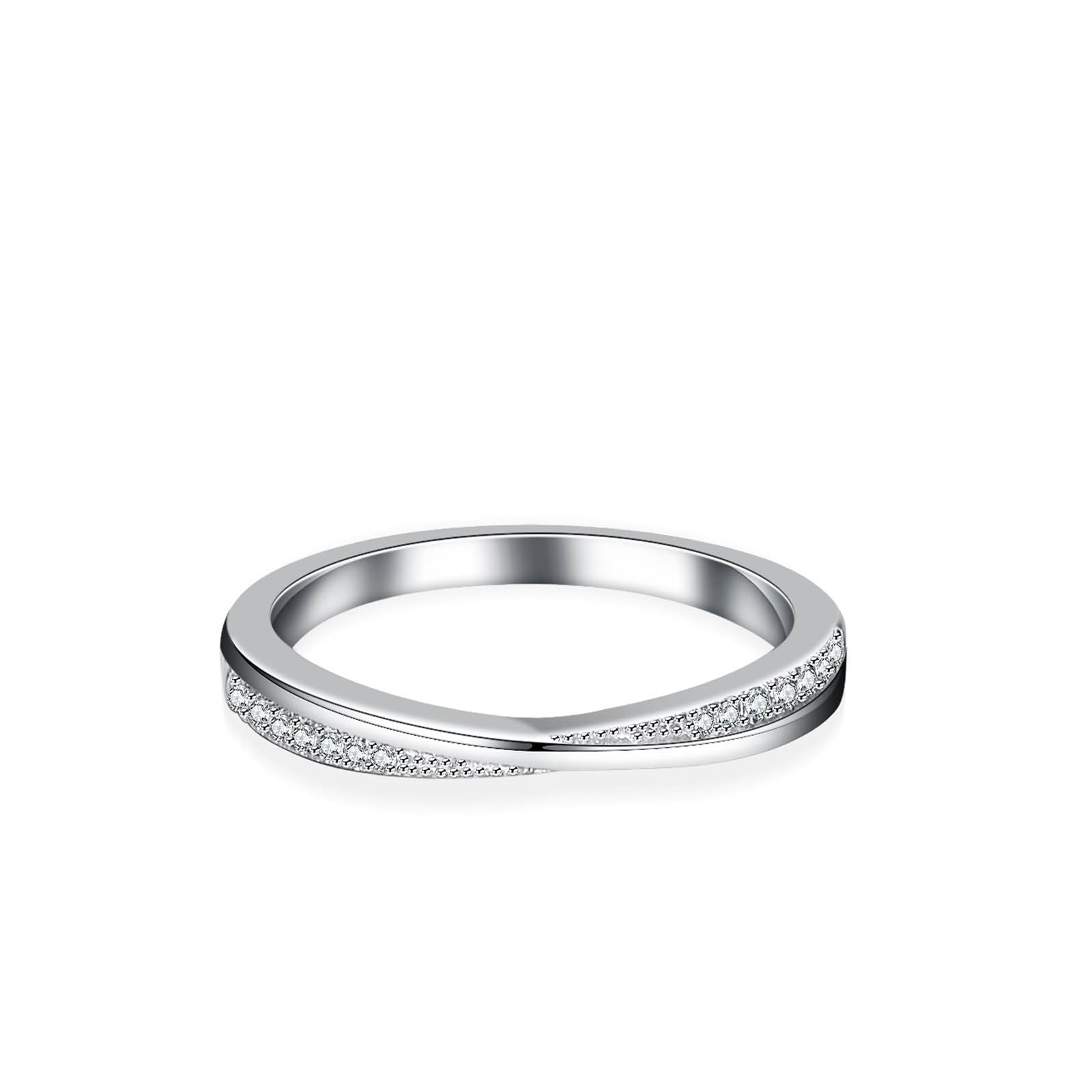 Anillo de oro para mujer, oro blanco, alianzas delicadas con diamantes, anillos de boda de oro auténtico para mujer