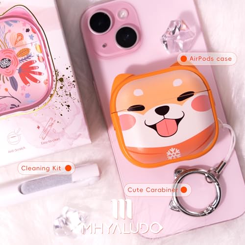 Image of for AirPods 4 Case with Cleaning Kit, Cute Cat Ear Print Design & Cute Buckle, Inverted Phone Holder Design, Top Safe Lock Buckle Design, for Girls AirPods 4 case 2024, Orange Dog