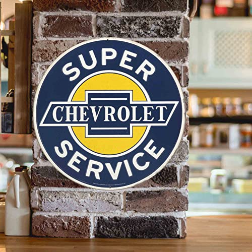 Image of Chevrolet Super Service Round Metal Sign - Vintage Chevrolet Sign for Garage, Shop or Man Cave