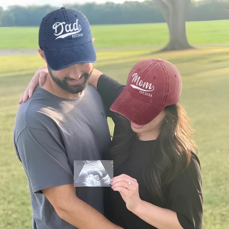 Miniatura 6 de Sombreros para mamá y papá para padres Anuncio de embarazo Mamá Papá Gorra de béisbol para parejas 2 piezas de regalos para nuevos padres