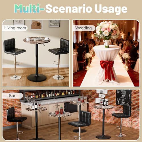 Image of Furmax Bistro Pub Table Height Adjustable Round Bar Table 27.4-36 Inches, 360Swivel Cocktail Table for Dining Room, Party, Cafe (4, Marble-Black)