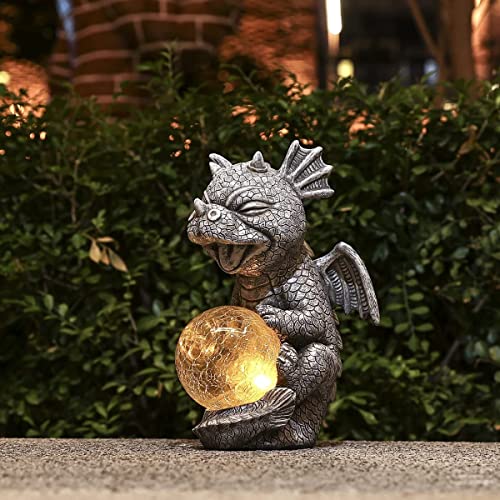 Jy.cozy Garden Dragon Statues - Adorable Baby Resin Dragon Figurines, Holding Magic Orb With Solar Led Lights, Outdoor Spring Decorations For Patio Yard Lawn Porch, Ornament Gift #TOP1