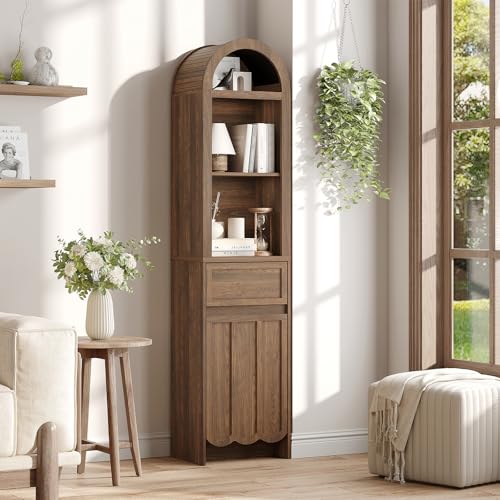 Vabches Tall Storage Cabinet with Arched Fluted Top, 67” Tall