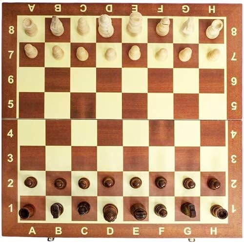 Image of Wooden Magnetic Chess Board Handcrafted Foldable Chess Set with Magnetic Pieces and Extra Queens for 2 Players Kids and Adults (12x12 Inches, Brown)