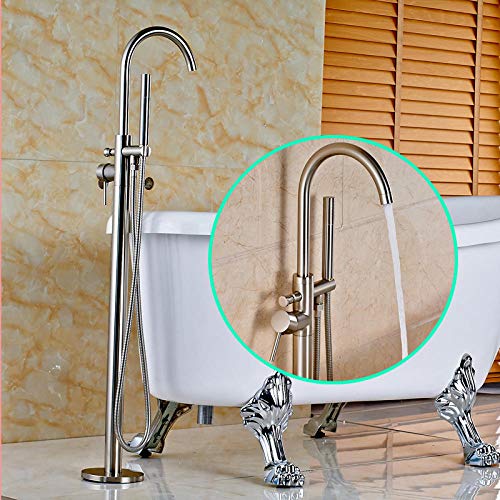 Robinet de baignoire en laiton massif sur pied et douchette design pour salle de bain moderne