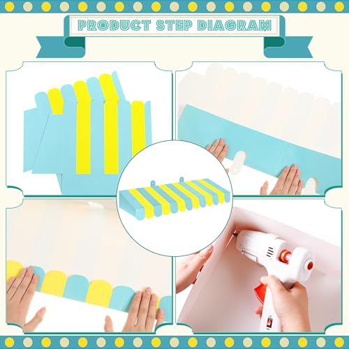 Image of Boao 4 Pcs 3D Cardboard Awning Decor,Yellow and Green,Striped Style | Paper Awning, Circus Carnival Theme, For Bulletin Board, Lemonade Stand, Bakery & Ice Cream Truck, Wall Window Backdrop
