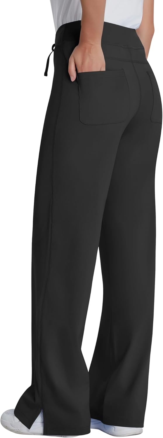 QBK Wide Leg Scrub Pants for Women - High Rise Straight Wide Leg Yoga Scrub Uniform Pants, Anti-Wrinkle & Knit Yoga Waistband - Image 5