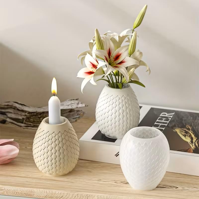 FirstTry Vase Resin Mold I Geometric Pattern Pillar Casting Plaster Silicone Epoxy Candlestick Mould I Succulent Concrete Molds for DIY Handmade Ornament Storage Pen Holder Flowers Pot Home Décor (Scale) - Image 4