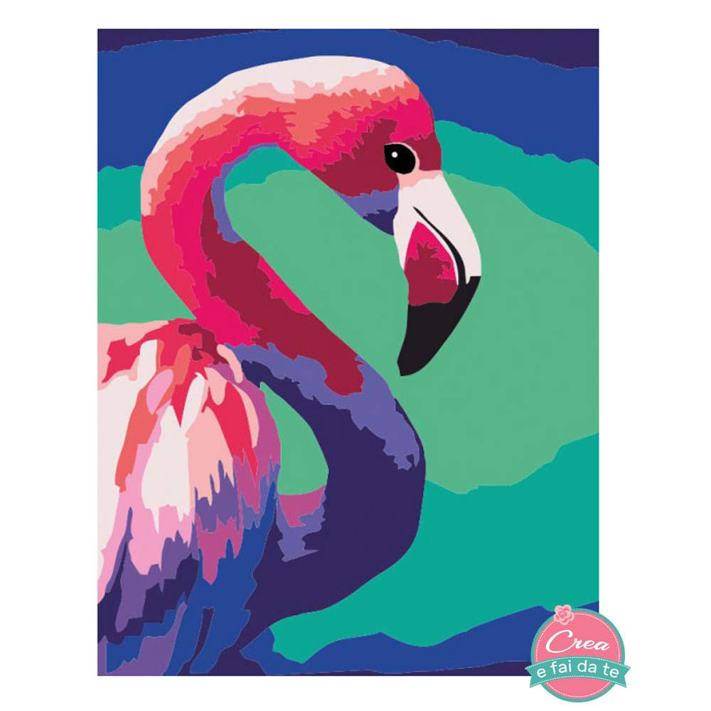Kit Fai da Te per Dipinto su Tela Colori acrilici - Dipingere con i Numeri - Flamingo Rosa - Dimensioni 35x45cm
