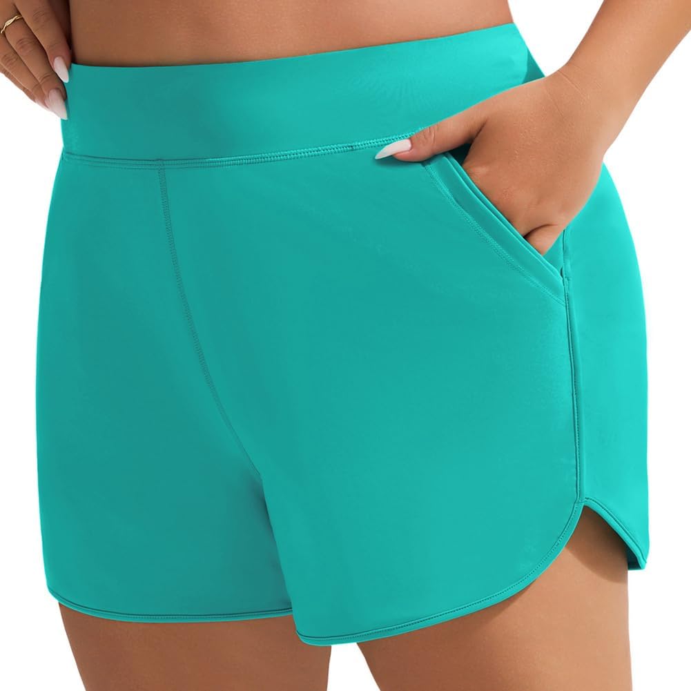 Hanna Nikole Women’s Plus Size Swim Shorts High Waist Tummy Control Swim Bottom with Pockets Swim Trunks for Beach Surf Beach