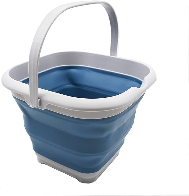 SAMMART 8.5L (2.2 gallon) Collapsible Square Handy Bucket / Foldable SquareWater Pail / Portable Tub with Handle. Size 31x31cm (Grey/Steel Blue, 1)