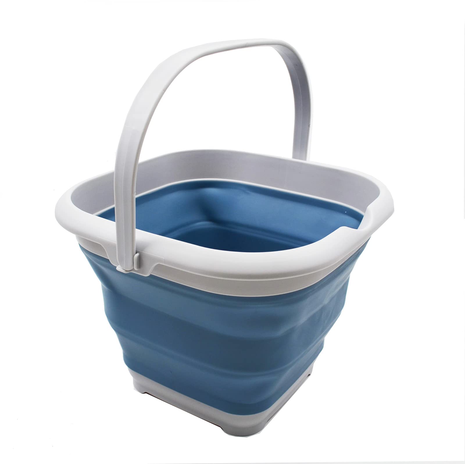 SAMMART 8.5L (2.2 gallon) Collapsible Square Handy Bucket/Foldable SquareWater Pail/Portable Tub with Handle. Size 31x31cm (Grey/Steel Blue, 1)