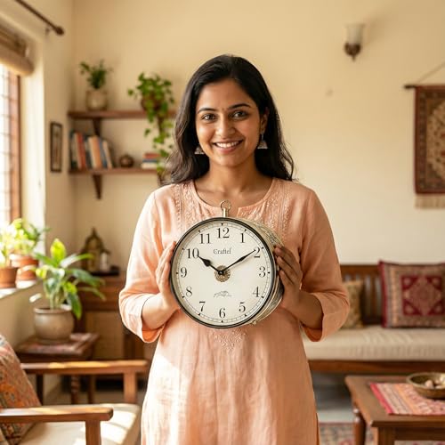Image of CRAFTEL Metal Analog Double Sided Vintage Station Wall Clock with Brass in dial (Shiny Gold 8 Inches)