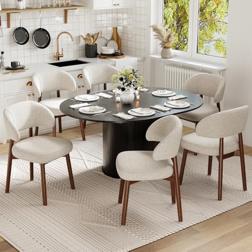 Image of MALOL 47 inch-63 inch Extendable Round to Oval Dining Room Table Chairs Set for 4-8, Modern Wooden Kitchen Table and Chairs with Hidden Storage and Fluted Design for Dining Room /Small Space(Black and Beige)