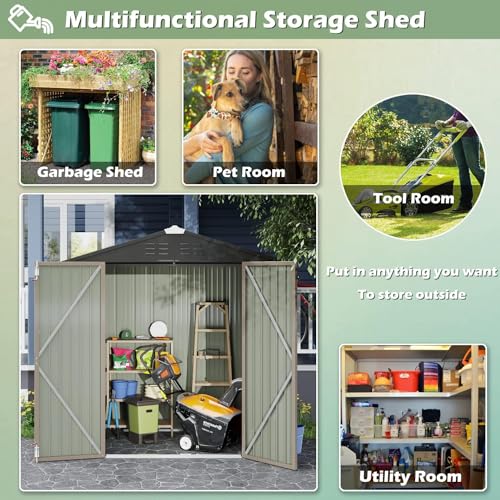 Image of Devoko Outdoor Storage Shed 6 x 4 FT Lockable Metal Garden Shed Steel Anti-Corrosion Storage House with Double Lockable Door for Backyard Outdoor Patio (Brown)