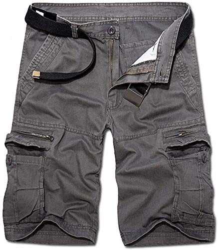TRGPSG Men's Casual Cargo Shorts with Zipper Pockets K-038 Gray 32