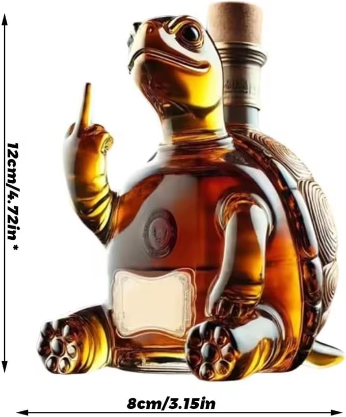 Funny Middle Finger Animal Decanter - Duck, Turtle, Dog Design Whiskey Glass Bottle, 10oz Novelty Bar & Office Decor, Hilarious Gag Gift for Men (Turtles)