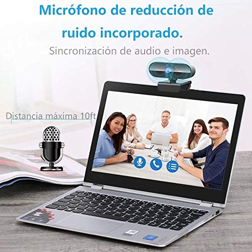 Webcam com microfone para desktop, ZZCP Full HD 1080P Live Streaming Web Cam, Auto Focus Plug and Pl