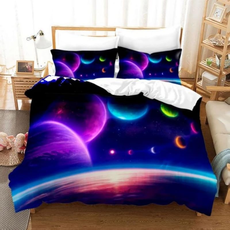 Parure de lit 90x190 enfant cosmique violet en microfibre de qualité supérieure avec taie