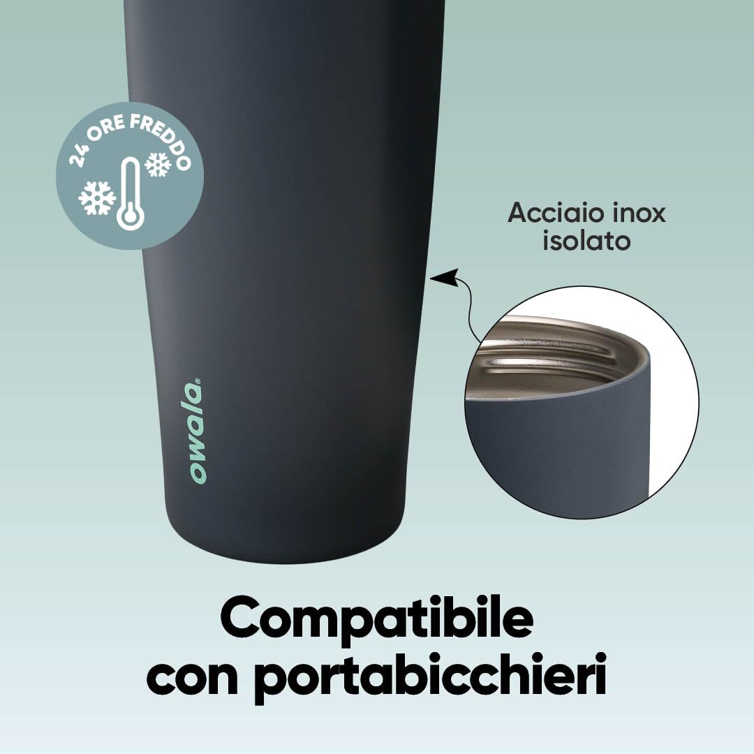 Owala FreeSip Sway borraccia termica in acciaio inox con beccuccio 2‑in‑1, 1185ml, cannuccia integrata e manico ad archetto, per viaggi, scuola e sport, senza BPA, a prova di perdite, Foggy Tide