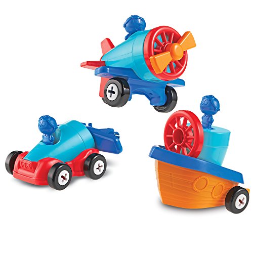 Learning Resources 1-2-3 Mach was draus! Auto-Flugzeug-Boot, Ab 2 Jahren, 3-in-1 Konstruktionsspielzeug… – Ansicht 1