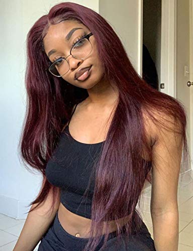 Luwigs Burgundy Synthetic 13x3 Lace Front Wigs for Women Wine Red Heat Resistant Replacement Wigs Half Hand Tied High Temperature Fiber Hair for Daily Wear Cosplay