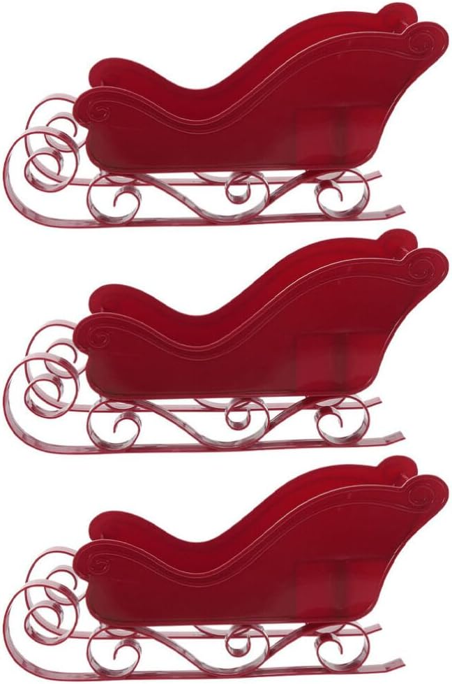 HOMSFOU 3pcs Christmas Sleigh Ornament Miniature Desktop Sled Decor for Holiday Parties Xmas Tree Hanging Decorations Festive Present Adornment