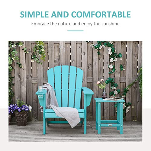 Outsunny Adirondack Chair With Cup Holder, All Weather Patio Chair Hdpe Lounger, Fire Pit Seating High Back And Wide Seat For Outdoor, Backyard, Garden, Deck, Lawn Turquoise #TOP3