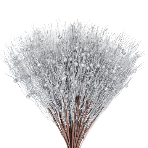 KI Store 20 Stück deko Zweig Silver Weihnachten äste künstlicher...