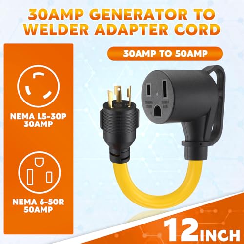 Image of Tellegloww 1ft NEMA L5-30P to 6-50R 30Amp to 50Amp Welder Adapter Cord 3 Prong to 3 Prong Locking Welding Power Adapter, STW 10 AWG /3C, 250V 7500W, ETL Listed
