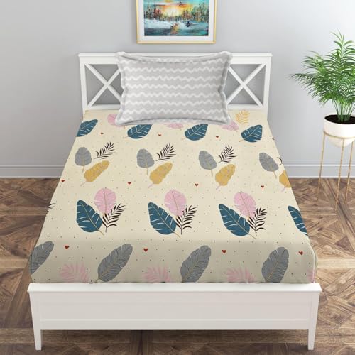 Image of IVAZA Ezyption Cotton Soft and Warm Mix N Match Bedsheet Set for Single Size Bed Soft Durable bedsheet with1 Pillow Cover Cream