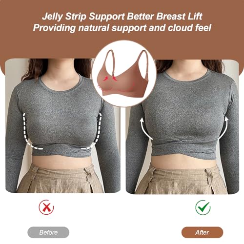 Oeak Womens Push Up Everyday Bras Comfortable Wireless Bralettes V Neck Seamless Bra Smooth Brassiere Wire Free Basic Bras Coffee Xxl thumb #3