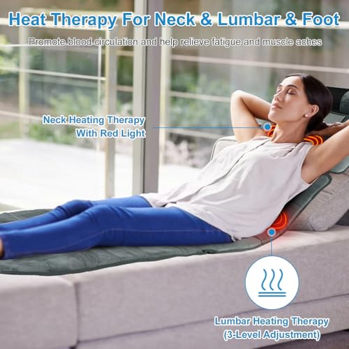 Colchón de masaje con calefacción, tapete de masaje de cuerpo completo con 20 cabezales vibratorios y terapia de calor para aliviar el dolor de espalda y piernas, plegable para un fácil almacenamiento