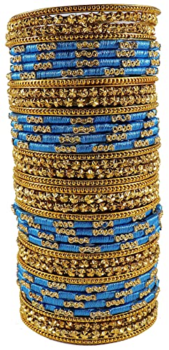 Image of NMII Glass and Silk Thread Zircon Gemstone Bangle Set For Women /Girls