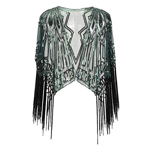 Cape flapper 1920s pour femme avec sequins et perles brodées noires