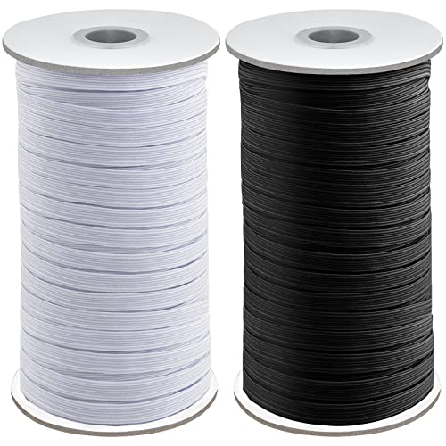 Coopay 100 Yards Length 1/2" Width Elastic Bands Flat Elastic Cord Rope Heavy Stretch Spool Knit for Sewing DIY Projects, Arts & Crafts, 2 Rolls, 50 Yards/Roll (Black and White, 1/2 Inch)