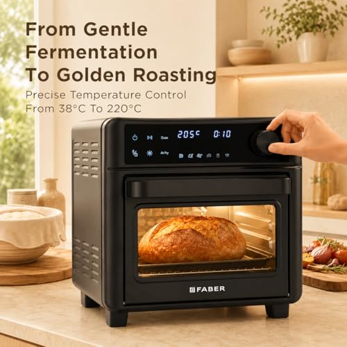 Image of Faber Air Fryer Oven 14L 1400W|View Window| Digital control|Convection Function|Bake Tray, Tray Handle & Crumb Tray|Dishwasher safe removable parts|12 Presets|Roast,Fry,Toast,Defrost|FAO FryMax 14D BK