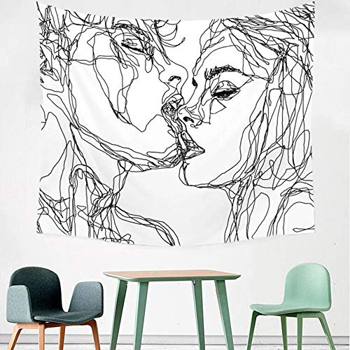 ACYOUNG Modern Kuss Wandteppich Abstrakte Kunst Wandteppich Psychedelic aus Polyester Hausdekor Morden Deko Tuch Wandtuch Wandbehang (Weiß, 120 x 150 cm)