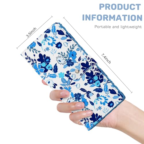 RFID Blocking Slim Womens Wallet, Bifold Credit Card Holder Purse with Zippered Coin Pocket Credit Card Slots, Secure Compact Purse for Everyday Use (Flower-Blue)3