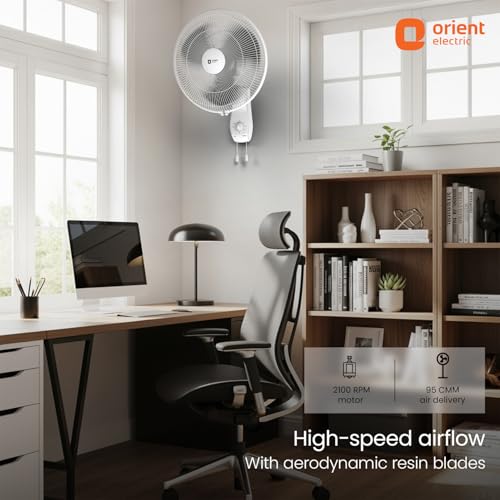 Image of Orient Electric Wall 97 | High Speed Wall Fan for Home | 100% Copper Motor | 90 Degree Oscillation with Tilt Mechanism | 3 Speed Pull Cord | Thermal Overload Protection | Military Grade Guard | Grey