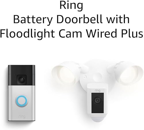 Ring Battery Doorbell with Ring Floodlight Cam Wired Plus (White)