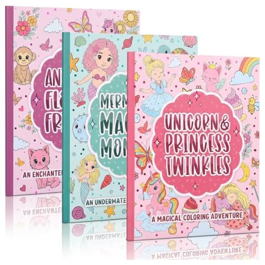 ZICOTO Fun Coloring Books for Kids Set of 3 - Cute Princess, Unicorn & Mermaid Coloring Book for Girls Ages 4–8 - Easy to Color Toddler Gift with Magical Themes for Your Creative Little Princess