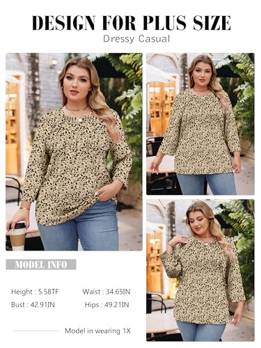 Image of Chulianyouhuo Womens Plus Size Tops 3 /4 Sleeve Casual T Shirts | Crew Neck, Pleated Blouse Tee, Dressy Casual Shirts, Loose Fit Tunic Tops, Soft Fabric, Going Out Outfits
