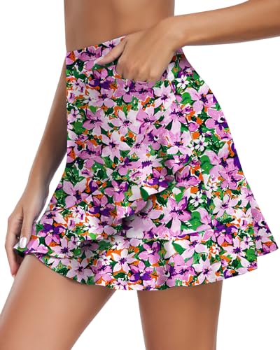 WOWENY Womens 20'' Knee Length Tennis Skirts Athletic Long Golf Skorts Skirts with Inner Shorts Pockets