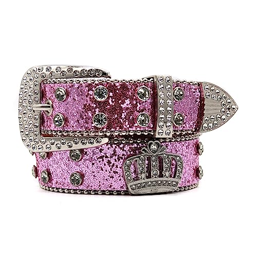Ceinture cuir strass femme diamant brillant et motif couronne