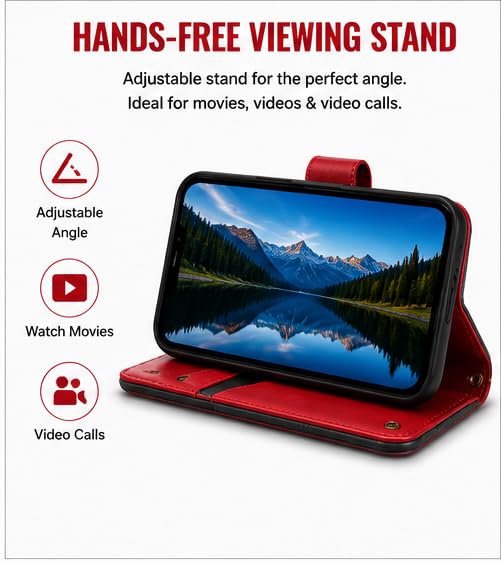 Image of HushLush Premium Flip Cover Compatible for Redmi A7 Pro | Shockproof Wallet Style Protective Case with Card Slots, Magnetic Closure, Stand Function & Full Body Protection (Dual Tone Metallic) (Red)