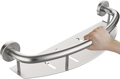 Barra de seguridad de níquel cepillado de 18 pulgadas con estante de almacenamiento para bañera o ducha, orificios de drenaje, acero inoxidable,