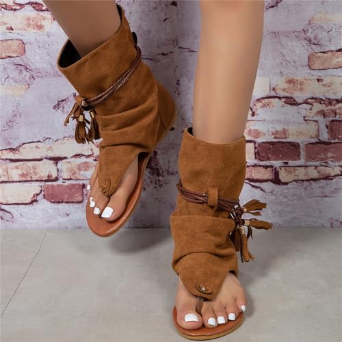 Casual Tassel Sandals for Women, Retro Bohemian Gladiator Sandals Flat Clip-Toe Beach Shoes4