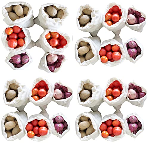 Image of GLUN Reusable Organic Eco Friendly 100% Cotton Vegetable, Fruit & Multipurpose Bags for Grocery Shopping With Strong Stitching, Washable (24)