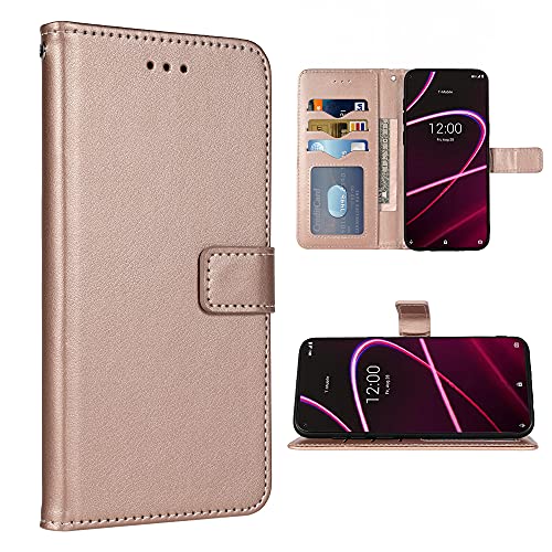 FDCWTSH Compatible with T-Mobile Revvl 5G Wallet Case Wrist Strap Lanyard Leather Flip Cover Card Holder Stand Cell Accessories Phone Cases for Tmobile Revvl5G T Mobile TCL Revel G5 T790W Rose Gold